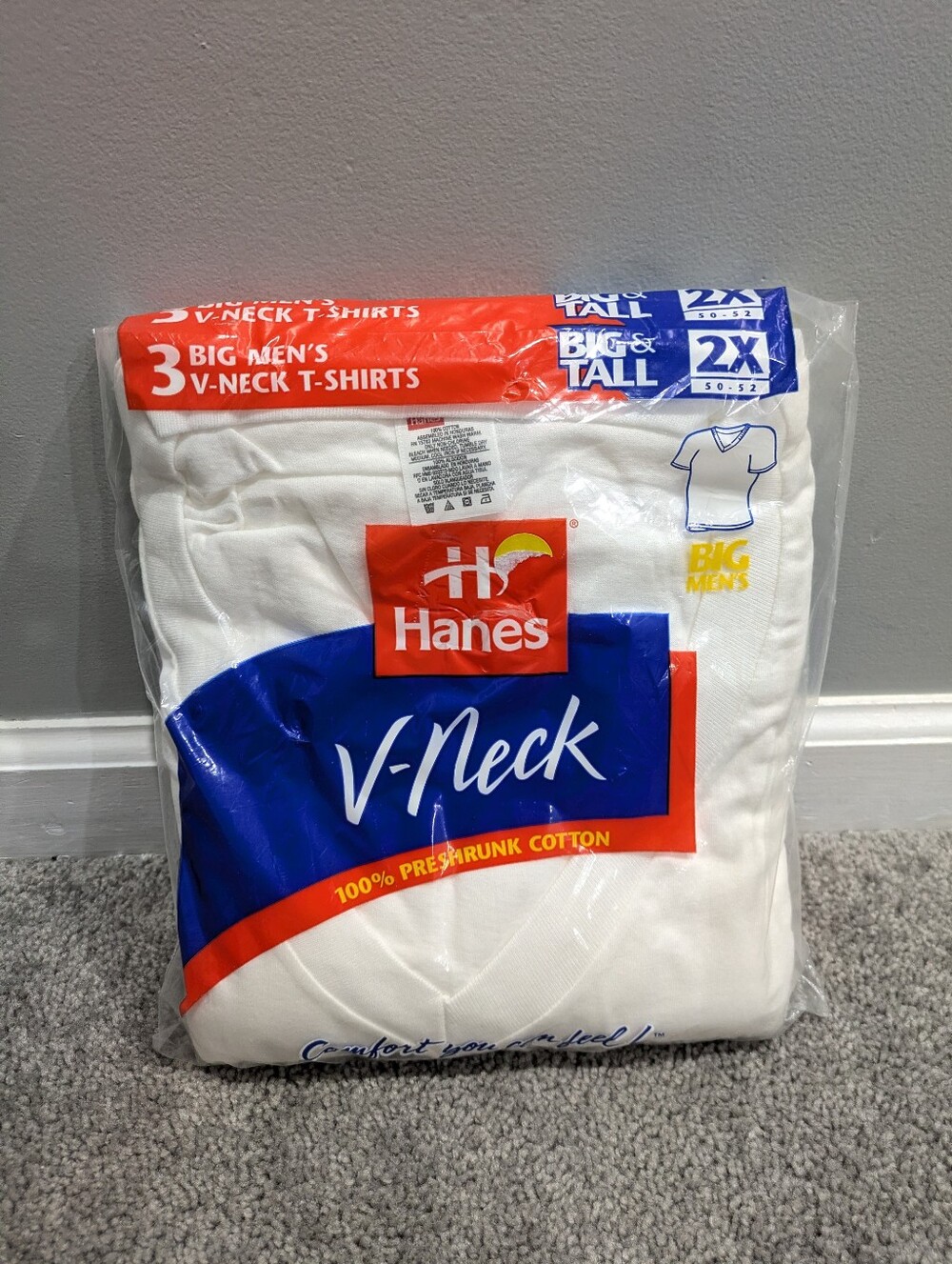Brand New 3 Pack Hanes T-Shirts Men's Sz 2XL V-Neck Cotton 1997 Vintage White